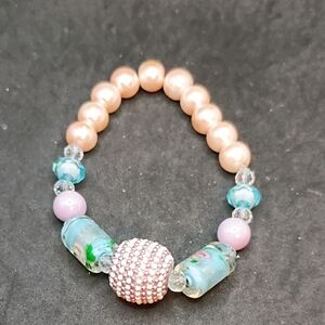 Hand Crafted Pink and Blue Beaded Bracelet